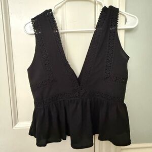 Elegant Black Lace Trimmed Women's Top